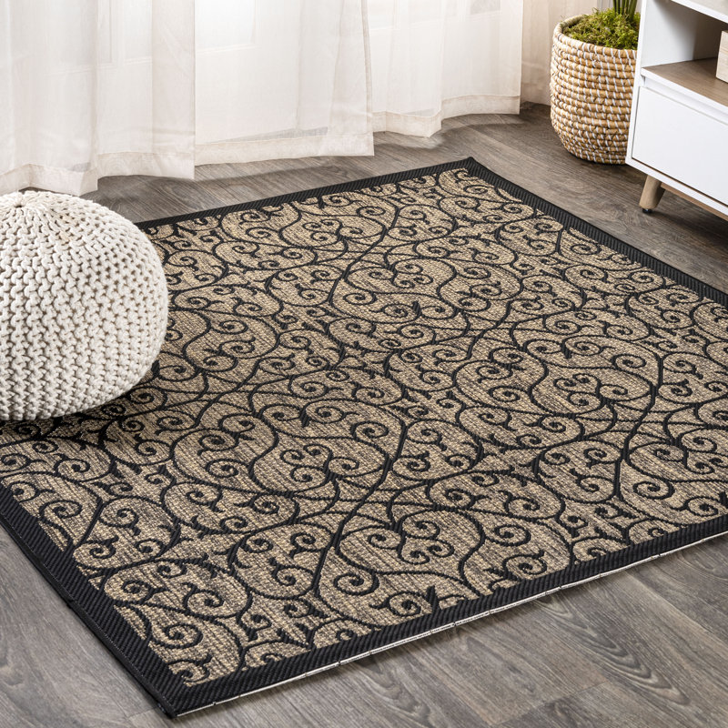 Winston Porter Haggerty Black/Khaki Indoor/Outdoor Rug & Reviews Wayfair